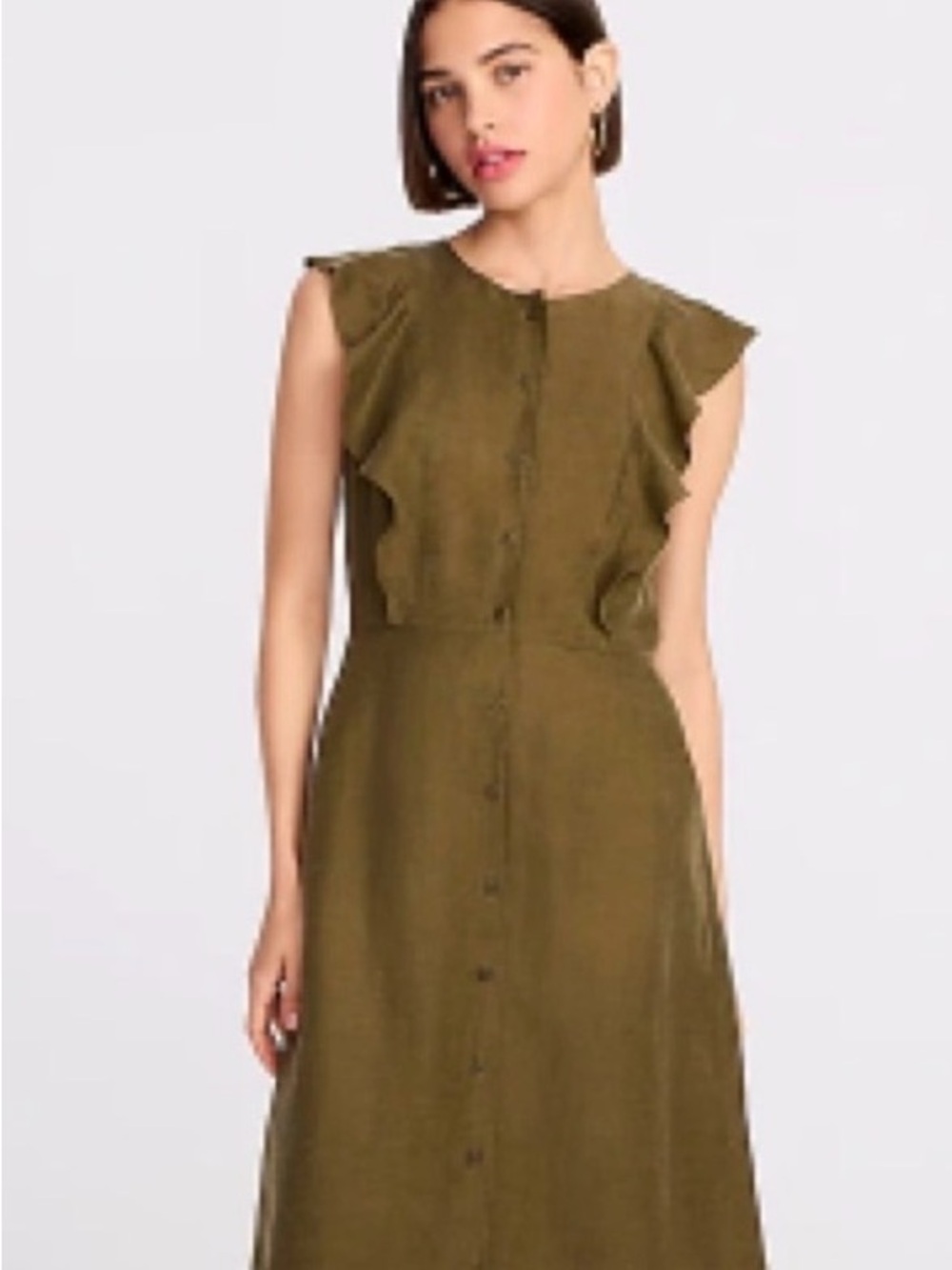 J. Crew Olive Button-Front Midi Dress